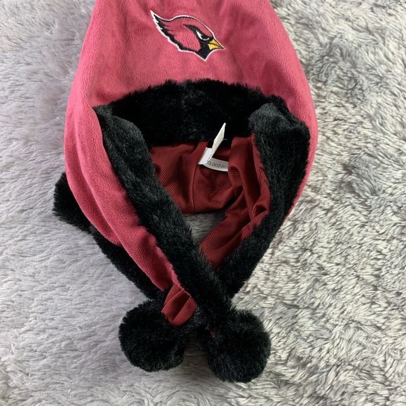 Arizona Cardinals Hat Ear Flaps Poms Winter Red Black Forever Collectibles NFL - Picture 9 of 10